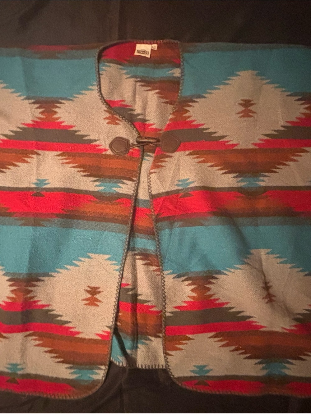 Southwestern Pattern poncho/ shawl Turquoise & Red